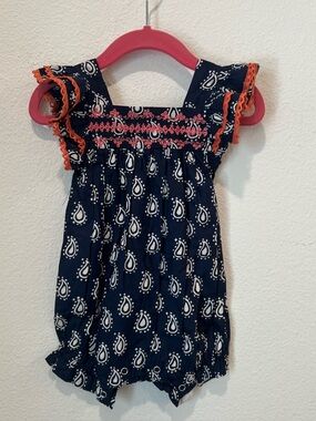 NEW POPPET & FOX ikat shortie romper embroidered 6-9months